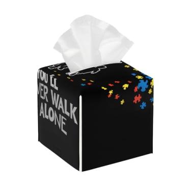 Imagem de Capa quadrada de couro para caixa de lenços de papel à prova d'água para adultos, cor de autismo, organizador de papel facial com cinto inferior, estojo de lenços para mesa, banheiro, escritório, mesa