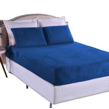 Imagem de Jogo de Cama Lençol Plush Com Elástico Toque Aveludado Cama Solteiro Casal Queen King(Azul)