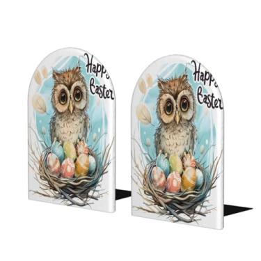 Imagem de Ovo de coruja de páscoa bonito grande suporte de livros de madeira decorativo antiderrapante resistente terminais de livro para mesa de escritório em casa biblioteca de estudo escolar divisórias de