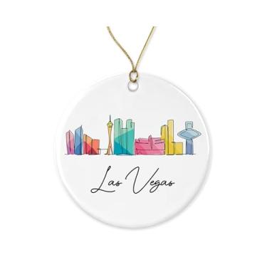 Imagem de ZoZi9xDesigns Ornamento do horizonte de Las Vegas - amante de Las Vegas - Ornamento de Natal de viagem - Lembrança de viagem de cerâmica - Nevada - Decoração de férias impressa em ambos os lados
