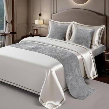 Imagem de Caminho de cama de cor sólida, lenço de cama moderno macio de chenille, tecido durável, macio, resistente a derramamentos, decoração multiuso, para estilo de quarto de hóspedes - cinza | 50 * 210 cm