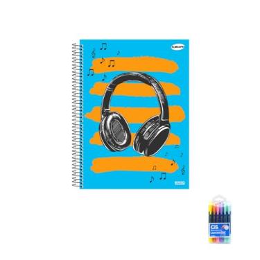 Imagem de Kit Caderno Masculinos 10 Matérias Capa Dura 200 Folhas + Caneta Esferográfica Spiro e Marca Texto Gel