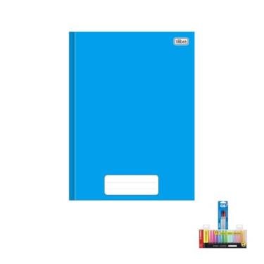 Imagem de Kit Caderno Brochura Capa Dura Pepper Azul 80 Folhas + Caneta Esferográfica Spiro 0.7mm + Marca Texto Boss Estojo 15 Cores
