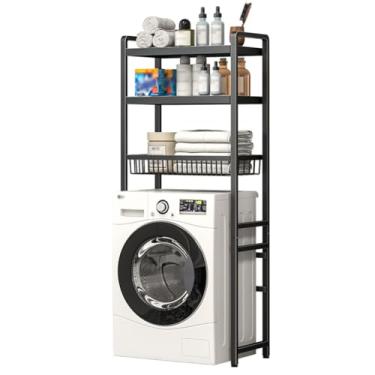 Imagem de SPXMQSS Unidade de armazenamento sobre vaso sanitário, prateleira sobre vaso sanitário, unidade de aço carbono resistente de 2/3 camadas, prateleira para máquina de lavar, prateleira de banheiro