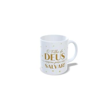 Imagem de Caneca de Cerâmica Branca com Tema Natalino, Design de Presépio, Jesus O Verdadeiro Sentido do Natal, Decoração de Natal com Estrelas Douradas (23170)