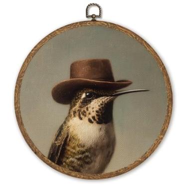 Imagem de WMSYUO Arte de parede de retrato de raposa vintage, impressão de acabamento fosco em tela animal retrô com moldura redonda, decoração de parede de raposa de fazenda para sala de estar, quarto ou