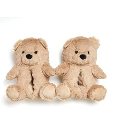 Imagem de Dearfoams Pantufas femininas CozyFoams de pelúcia para animais – Sapatos felpudos com espuma viscoelástica confortável, ursinho de pelúcia, GG