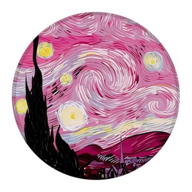 Imagem de Mouse pad redondo, mouse pad rosa estrelado para jogos, tapete de mesa de 22,4 cm com base antiderrapante e borda costurada, tapete de mouse para teclado de computador para trabalho em casa e