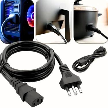 Imagem de Cabo de Energia 3 Pinos Universal 1,5m para PC, Monitor, Impressora, TV e Panela Elétrica - Cabo de Força Tripolar Compatível com Eletrônicos
