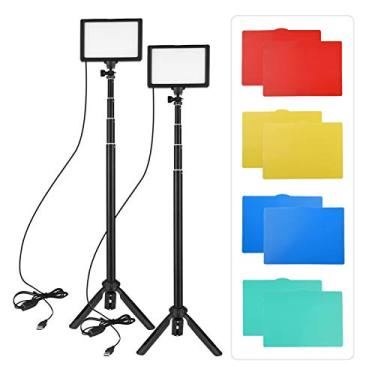 Imagem de Kit de Luz LED USB para Vídeo 2 unidades Iluminação Fotografia 3200K-5600K 120 lâmpadas 14 níveis Brilho Ajustável com Tripé Altura Suporte Sapatilha Fria Triplo Transmissão ao Vivo