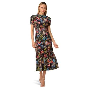 Imagem de Adrianna Papell Vestido midi estampado feminino, Preto Multi, 50