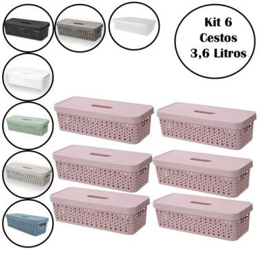 Imagem de Kit 6 Cestos Organizador Multiuso 3,6 Litros Com Tampa - Usual Utilida