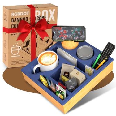 Imagem de Bandeja organizadora de sofá – organizador de sofá, suporte de praia de silicone com suporte de copo, suporte de bebida para sofá e cama e mesa de sofá para lanches, controle remoto de bebidas (azul)