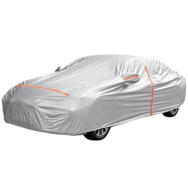 Imagem de Anbte Capa impermeável para carro, 487.7 cm x 190.0 cm x 149.9 cm capa para carro externo com zíper listras refletivas proteção contra poeira UV, 210D inverno neve granizo, ajuste universal para