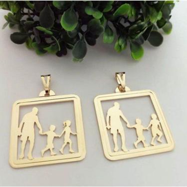 Imagem de Pingente Medalha Pai E Filhos Banhado A Ouro