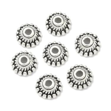 Imagem de 100 peças de contas de cone de liga de estilo tibetano, tampas de cone de prata antigas, contas soltas, berloque de fabricação de joias a granel para colar, pulseira, brinco e artesanato DIY, 8 x 3 mm