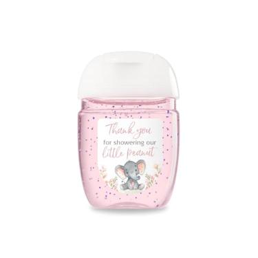 Imagem de Pacote com 30 etiquetas de lembrancinha de 28 g para chá de bebê – Thank You for Showering Our Little Peanut Stickers, impermeável de alto brilho It's a Girl Pink Elephant Baby Tea Party Favors S530-1