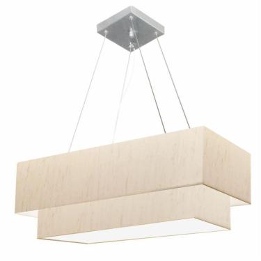 Imagem de Lustre Pendente Duplo Retangular Vivare Md-4322 Cúpula Em Tecido 99x40cm X 80x30cm - Bivolt Linho Bege 127/220v
