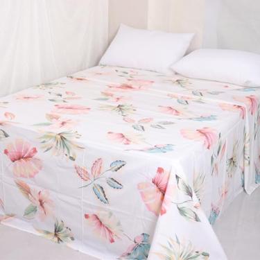 Imagem de Lençóis de cima 100% algodão, com estampa floral, luxuoso, respirável, lavável na máquina