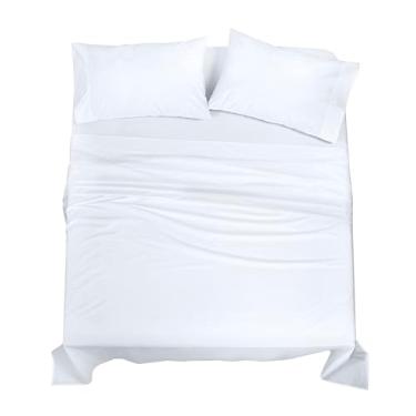 Imagem de ROYALE LINENS Jogo de lençol 100% algodão orgânico – tecido percal – conjunto de 4 peças – 1 lençol de cima, 1 lençol com elástico profundo e 2 fronhas – Lençóis brancos – Sábanas casal – Fresco