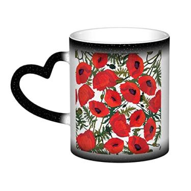 Imagem de Copo de café divertido com estampa de flor de papoula, copo de cerâmica com mudança de cor sensível ao calor 12 Oz, para café/chá/leite/cacau, para adolescente/aniversário/festival/presentes