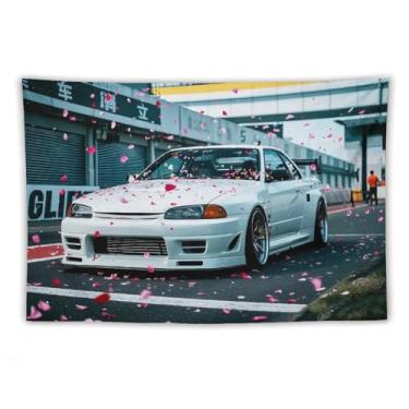 Imagem de HouLaiZhe Tapeçaria de carro R32 Jdm carro esportivo no campo de corrida pendurar na parede quarto decoração de casa tapeçarias estética piquenique decoração de parede arte de parede para dormitório