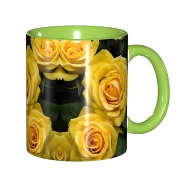 Imagem de Zeraoke Canecas de café criativas com impressão de rosas amarelas, personalizadas, presente para família, tamanho de 325 ml, unissex