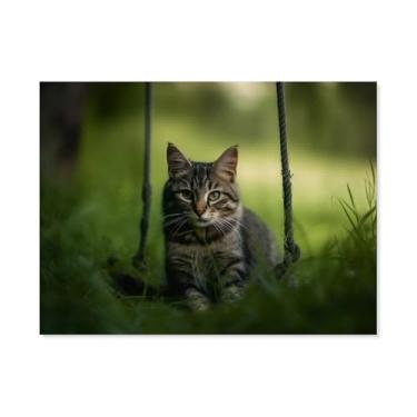 Imagem de HouLaiZhe Cartaz animal gato na grama tela estética pôsteres decoração de quarto pintura de parede galeria sala decoração de parede para quarto sala de estar escritório 24 x 32 polegadas (60 x 80 cm)