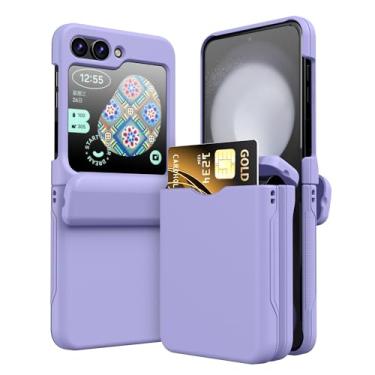 Imagem de DAKORIE Capa de celular para Samsung Galaxy Z Flip 5 com suporte para cartão, protetor de corpo inteiro com dobradiça capa de telefone para Samsung Galaxy Z Flip 5 5G (roxo claro)