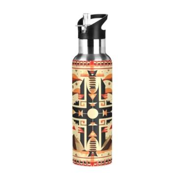 Imagem de Wassud Garrafa de água esportiva de aço inoxidável com isolamento a vácuo de 600 ml com tampa de canudo à prova de vazamento, copo portátil para viagem de academia