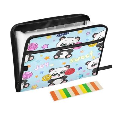 Imagem de CEBUGI Pasta expansível de 13 bolsos, impermeável, sanfonada, organizador de arquivos com etiquetas tamanho A4, organizador de documentos de papel para escola, material de escritório, pandas fofos