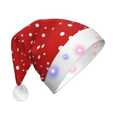 Imagem de SKKNT Red And White Polka Dots Print Xmas Holiday Hat With Led Lights Comfortable Festive Unisex Christmas Accessories