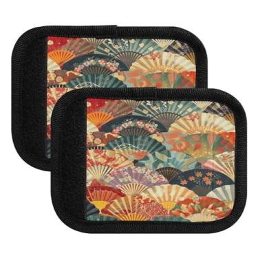 Imagem de Qilmy Requintado ventilador floral alça de bagagem envoltório pacote 2 identificadores de bagagem etiqueta confortável alça pega capa para carrinho mala mala avião acessórios de viagem 527