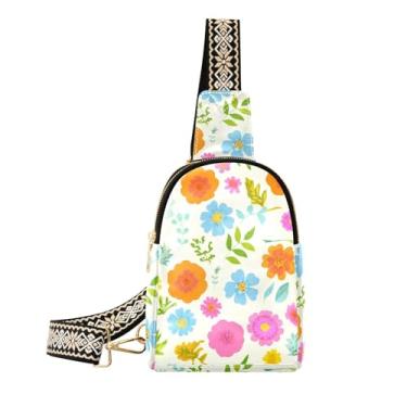Imagem de CEBUGI Bolsa tiracolo de couro com flores coloridas para mulheres, pochete transversal para trilhas, viagens ao ar livre