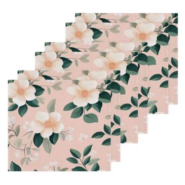 Imagem de Burbuja Flores brancas em algodão rosa pacote com 6, toalhas de rosto altamente macias e absorventes para banheiro, mão, cozinha, academia, limpeza, 30 x 30 cm