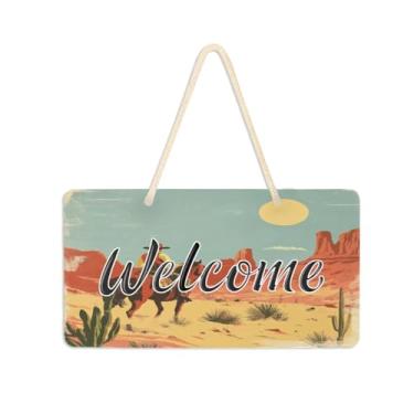 Imagem de Burbuja Placa de boas-vindas de cowboy ocidental para porta da frente, placa de boas-vindas de PVC para decoração de férias, 15 x 28 cm