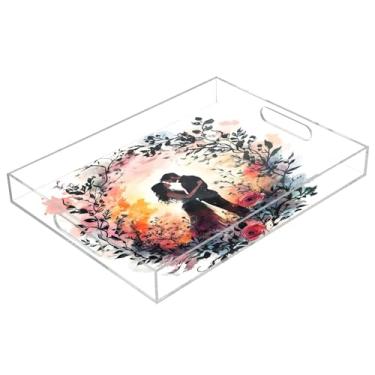 Imagem de STAYTOP Bandeja de servir de acrílico para casais românticos para Dia dos Namorados, 15,7 x 11,20 cm, bandejas decorativas à prova de derramamento, organizador de bancada para café da manhã, chá