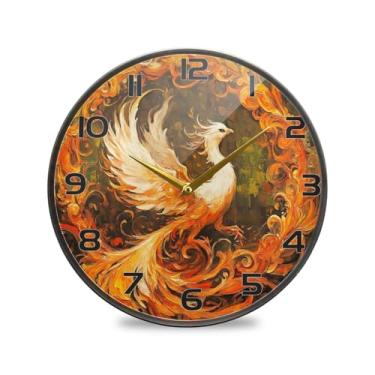 Imagem de YETTASBIN Relógio de parede acrílico Phoenix – Relógio redondo decorativo criativo sem tique-taque operado por bateria para cozinha, sala de estar, banheiro, decoração de escritório em casa, escola
