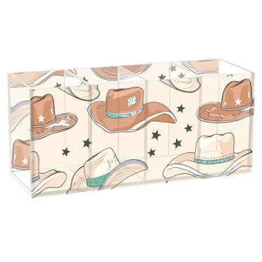 Imagem de Burbuja Porta-canetas de acrílico para chapéus de caubói com 4 compartimentos, suporte de lápis transparente para pincéis de maquiagem, acessórios de mesa de escritório em casa
