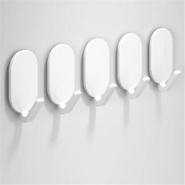 Imagem de 5 ganchos ovais adesivos para parede, ganchos de toalha sem vestígios para banheiro, ganchos de pendurar resistentes sem perfuração, acabamento preto luxuoso leve