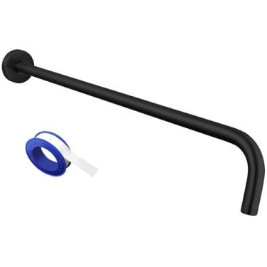 Imagem de Voolan Braço de chuveiro com flange e fita de teflon, braço de extensão para chuveiro fixo de banheiro, aço inoxidável sólido, montado na parede (50 cm, preto)