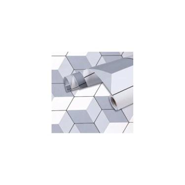 Imagem de Papel de Parede Adesivo PVC Estampa Geométrica Bege, 5m x 45cm, Autoadesivo, Removível