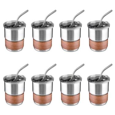 Imagem de Kit Conjunto 8 Copos Herméticos em Inox Para Café, Chá e Bebidas Quentes 250ml com Canudo - Prata