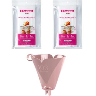 Imagem de Kit com 1 Suporte de Filtro de Café Rosa 103 + 2 Saco Hermético Transparente 3 Litros