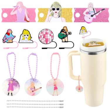 Imagem de Conjunto de 10 peças de acessórios para copos Stanley, 4 capas de canudo Stanley de 10 mm + 3 peças de tampas de placa de nome para 850 g + 3 peças de pingentes para decoração de copo com alça