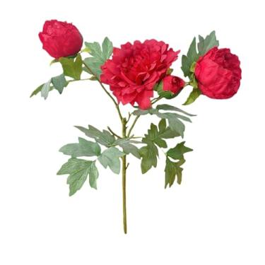 Imagem de CWPJUNDGP Flores artificiais de peônia realista, buquê de peônia luxuoso de seda/plástico com 4 cabeças (62 cm), pacote com 2/4 cores mistas (vermelho/rosa/laranja) para decoração de vaso de sala de