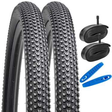 Imagem de YUNSCM 2 peças de pneus de bicicleta de 66 cm 26 x 1,95/53-559 60TPI e 66 cm válvula Schrader compatível com bicicleta de montanha/off-road 26 x 1,90 26 x 1,95 26 x 2,0 26 x 2,10 26 x 2,125 Pneus de