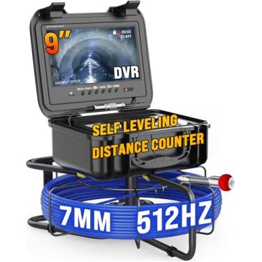 Imagem de Anysun Câmera de esgoto com sonde 512hz 30,5 m, câmera de inspeção de esgoto autonivelante com contador de distância, cabo de 7 mm de diâmetro com 12 peças de luzes LED, monitor HD de 9 polegadas com