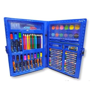 Imagem de Estojo Maleta Pintura Infantil 48 Peças Canetinhas Giz Lápis Azul