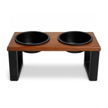 Imagem de Comedouro Pet Elevado com Tigelas Duplas e Tampas Herméticas – Madeira Pinus, Ideal para Cães e Gatos(M)